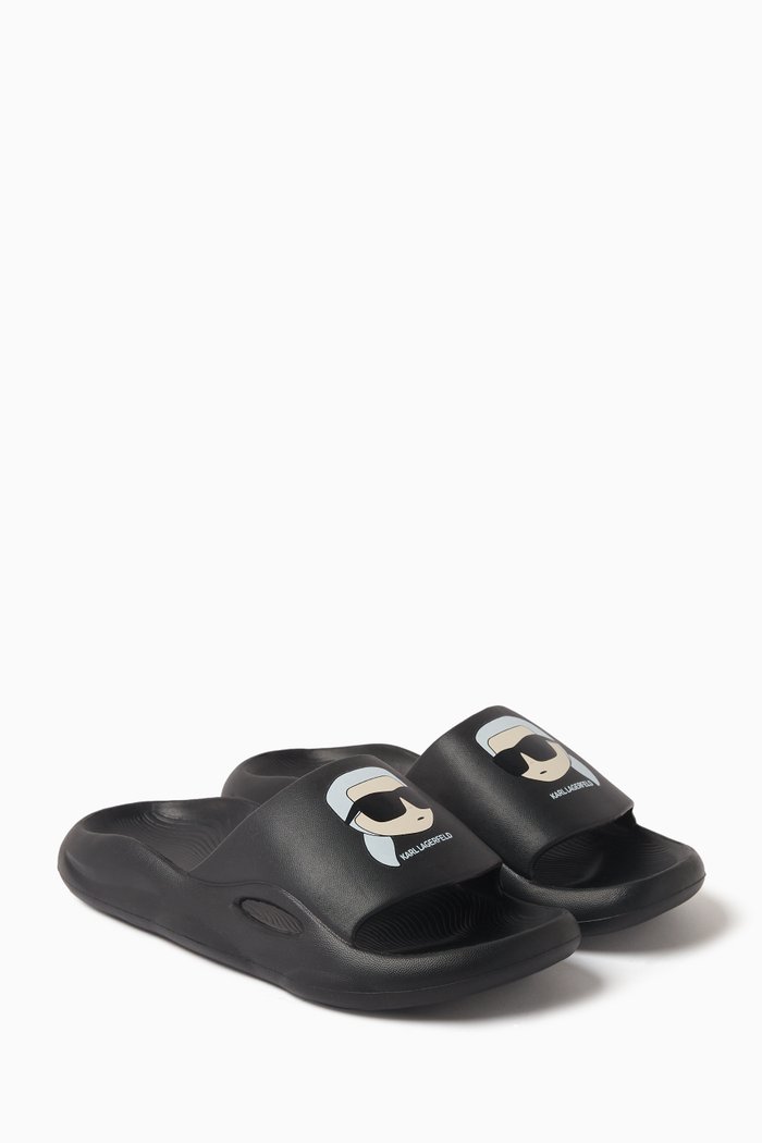 Aqua Ikonik Karl-print Slides in Rubber, Black