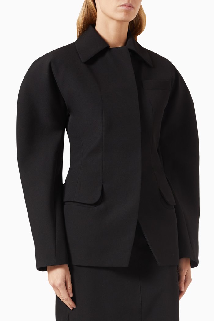 

La Veste Castagna Backless Jacket in Virgin Wool, Black