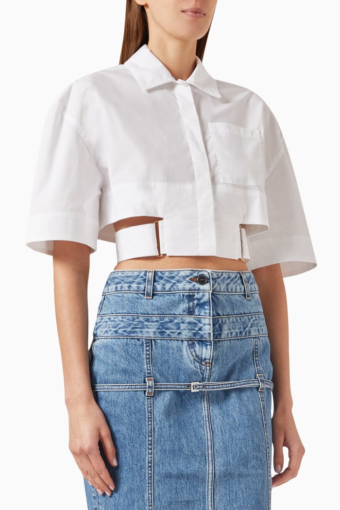 

La Chemise Courte Bari Cropped Shirt in Stretch Cotton Canvas, White