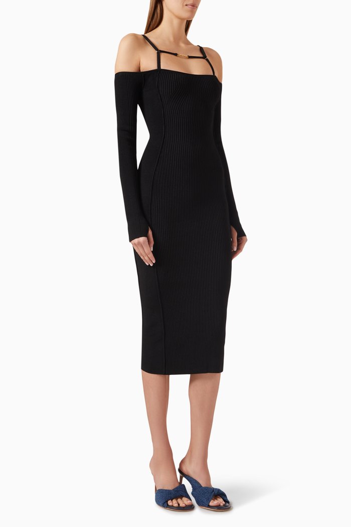 La Robe Sierra Midi Dress in Rib-knit, Black