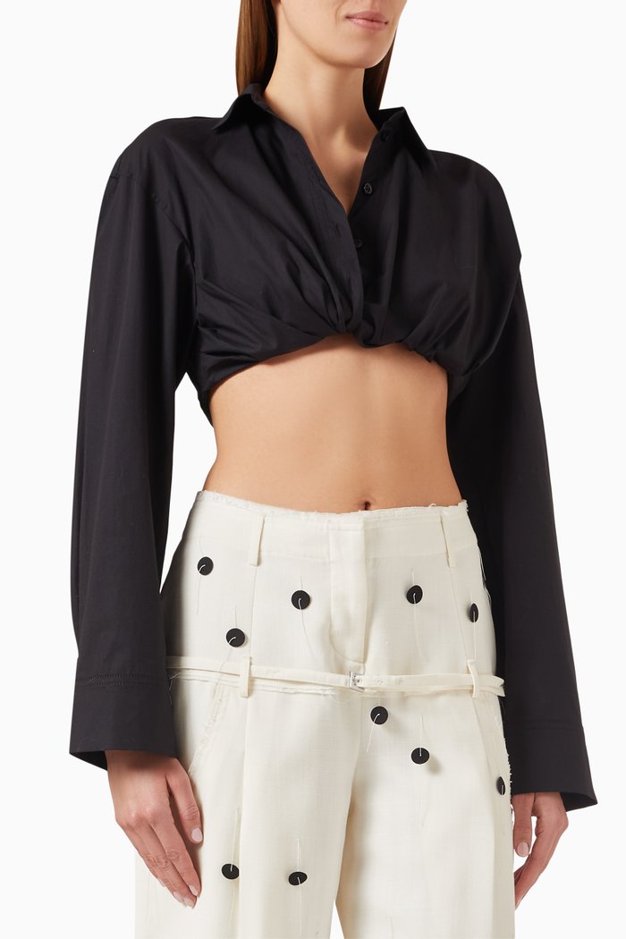 

La Chemise Bahia Courte Twisted Shirt in Stretch Cotton, Black