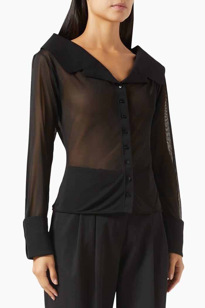 

Off-shoulder Shirt in Sheer-viscose, Black