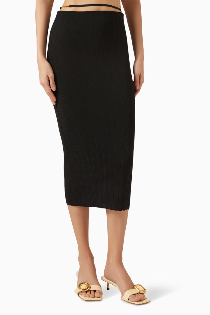 La Jupe Pralu Midi Skirt in Rib-knit, Black