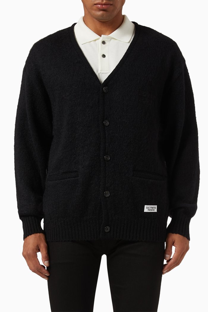

Logo Embroidered Cardigan in Mohair-blend, Black