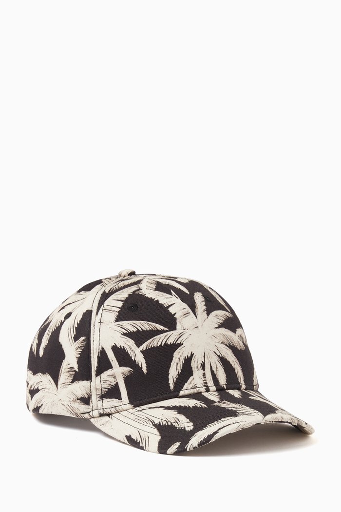 

Allover Palms Baseball Cap in Cotton, Black