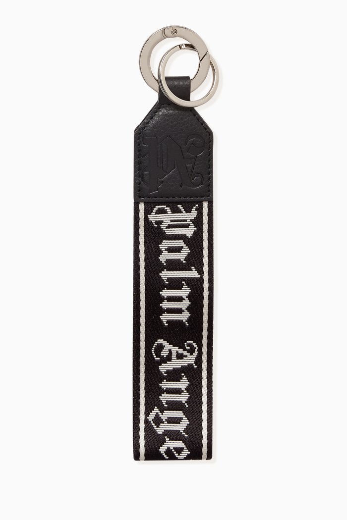 

Logo Key Ring in Leather & Webbing, Black