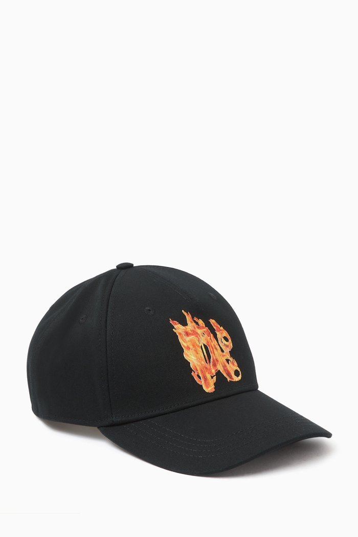 

Burning Monogram Baseball Cap in Cotton, Black