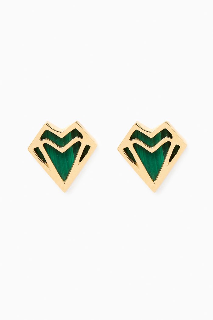 

Petite My Heart Malachite Earrings in 18kt Yellow Gold