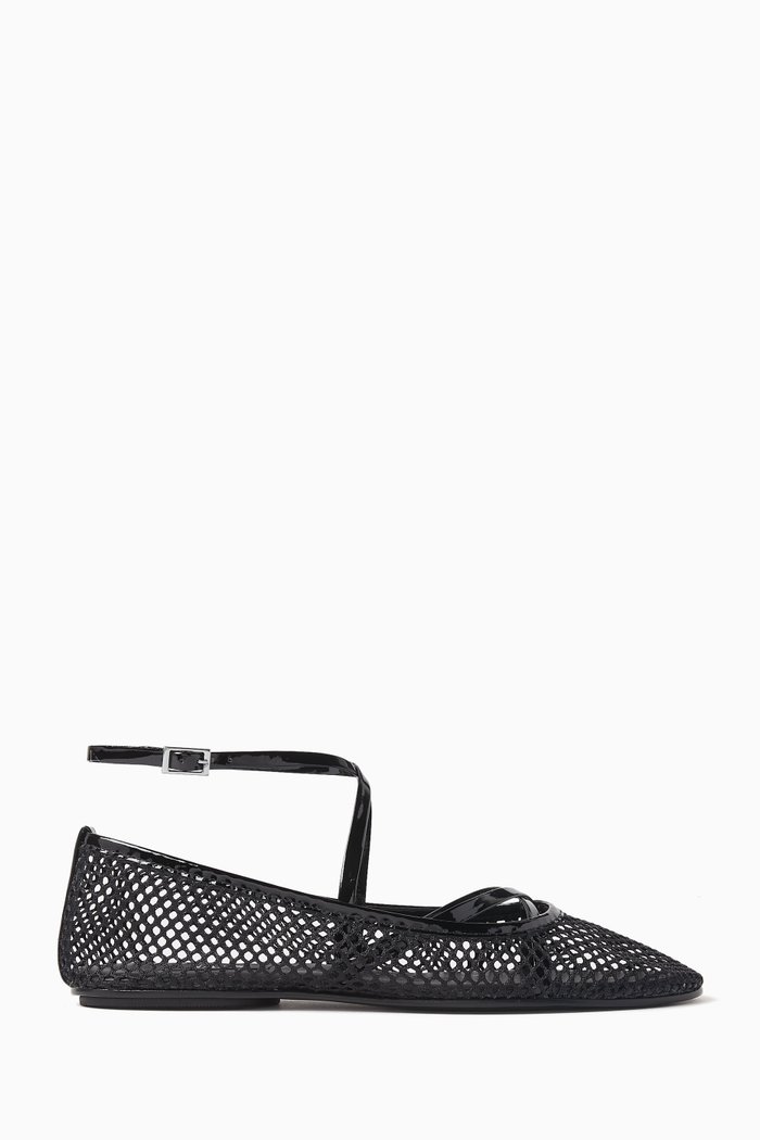 Mina Wrap Ballerinas in Patent Leather & Mesh, Black
