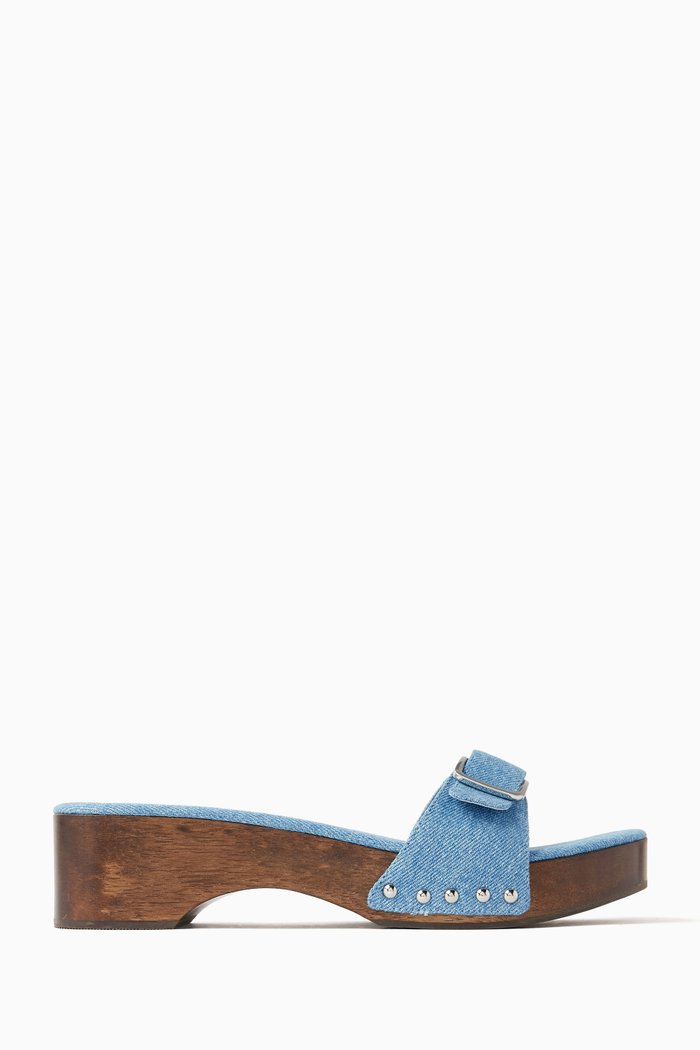 

Platza 40 Studded Clogs in Denim, Blue