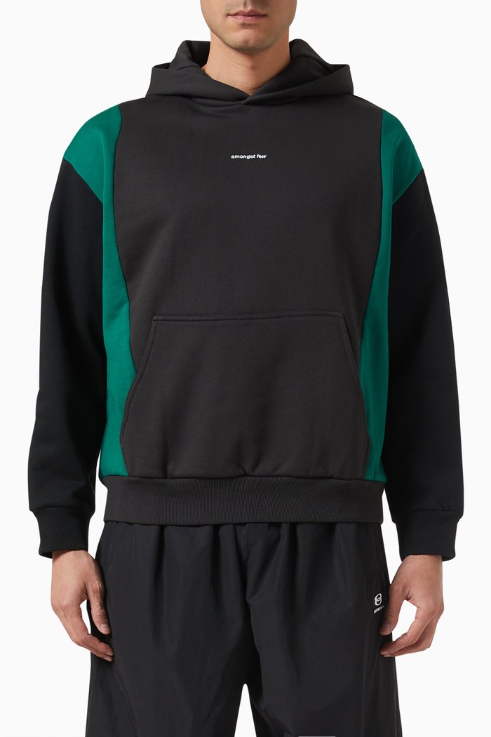 

Trio Colour-block Hoodie in Cotton-blend Fleece, Black