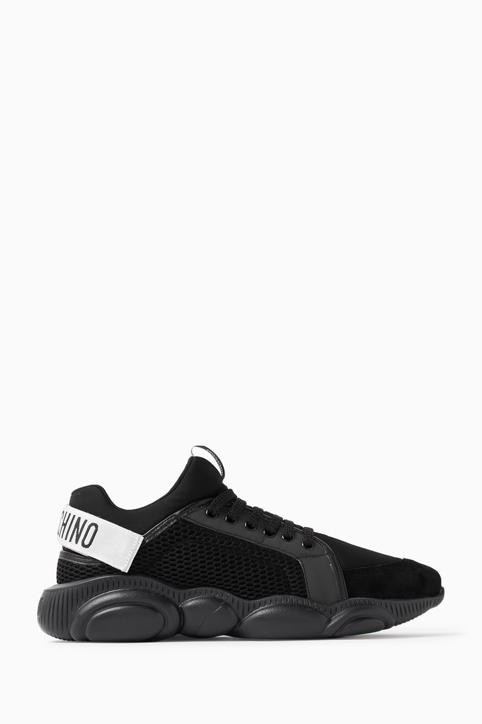 

Strap Teddy Bear Sneakers in Mesh & Suede, Black