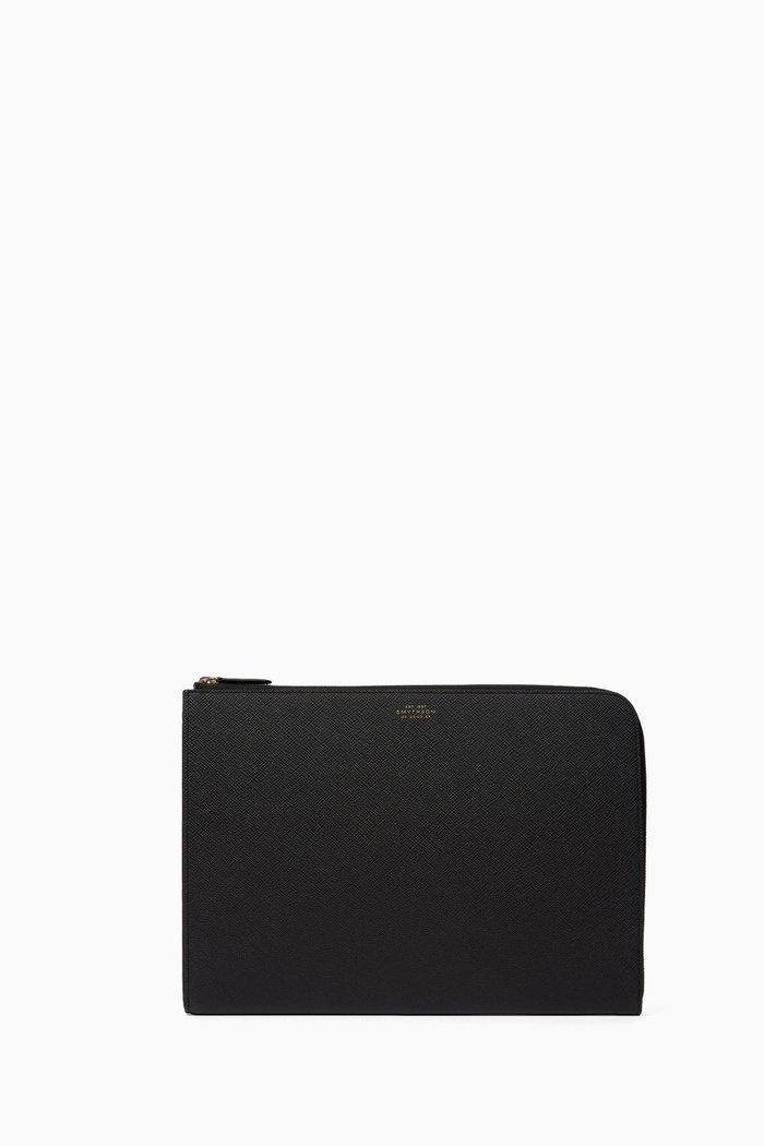 

Panama Small Laptop Case in Grained Leather, Black