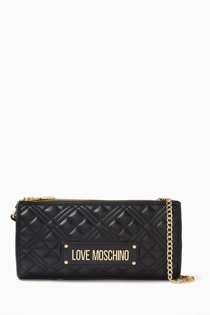

Quilted Small Shoulder Bag in Faux Leather, Black