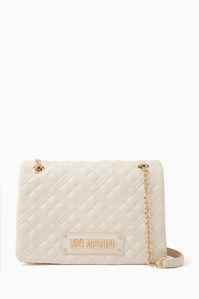 Large Shoulder Bag in Quilted Leather, White