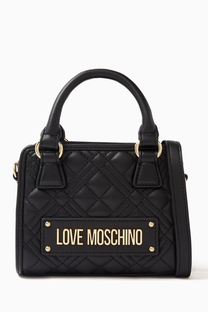 

Small Logo Top Handle Bag in Quilted Leather, Black