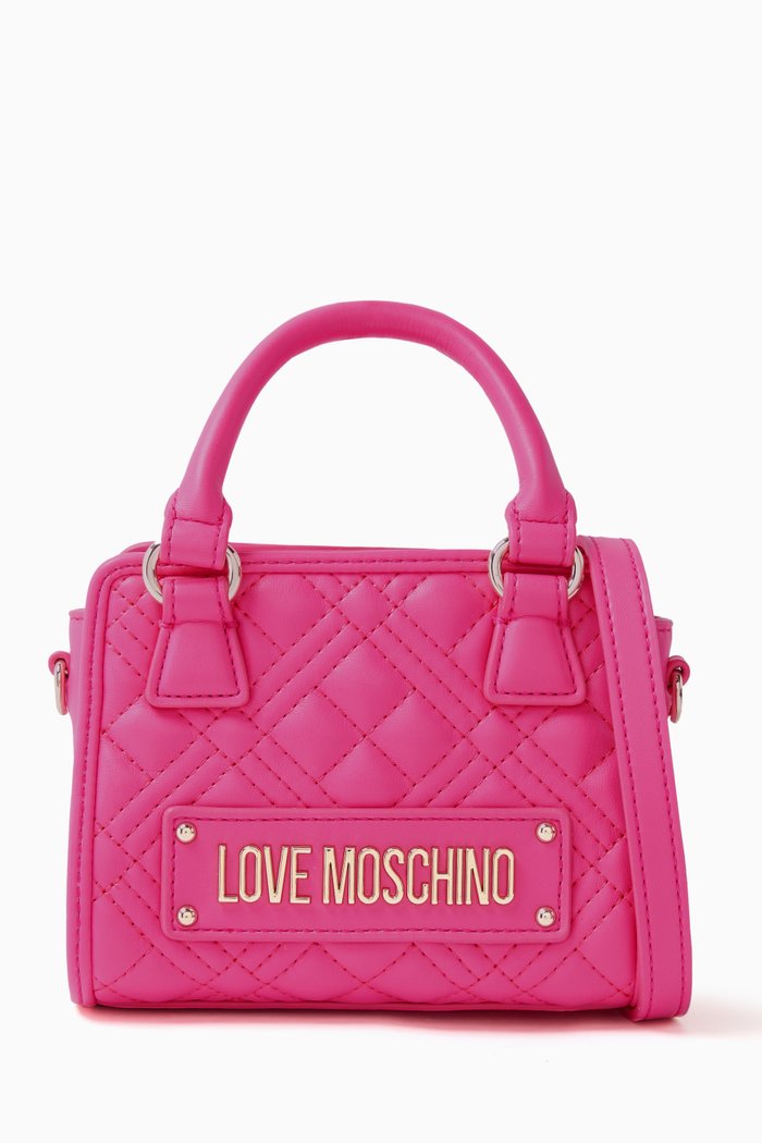 

Mini Top Handle Bag in Quilted Faux Leather, Pink