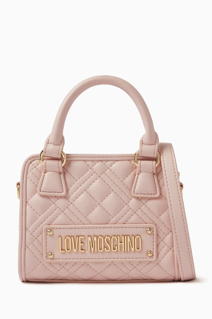 Mini Top Handle Bag in Quilted Faux Leather, Pink
