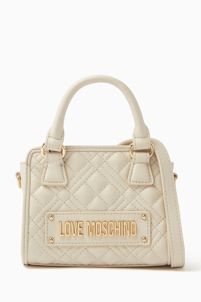 

Mini Top Handle Bag in Quilted Faux Leather, White