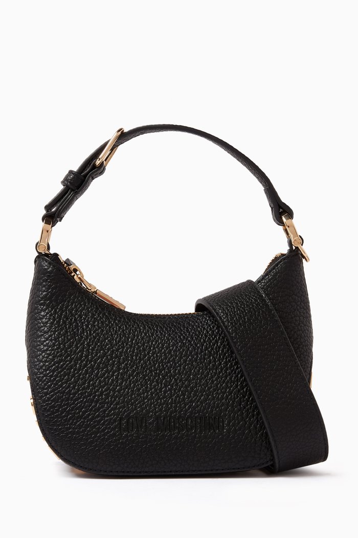 

Small Shoulder Bag in Grained Faux Leather, Black