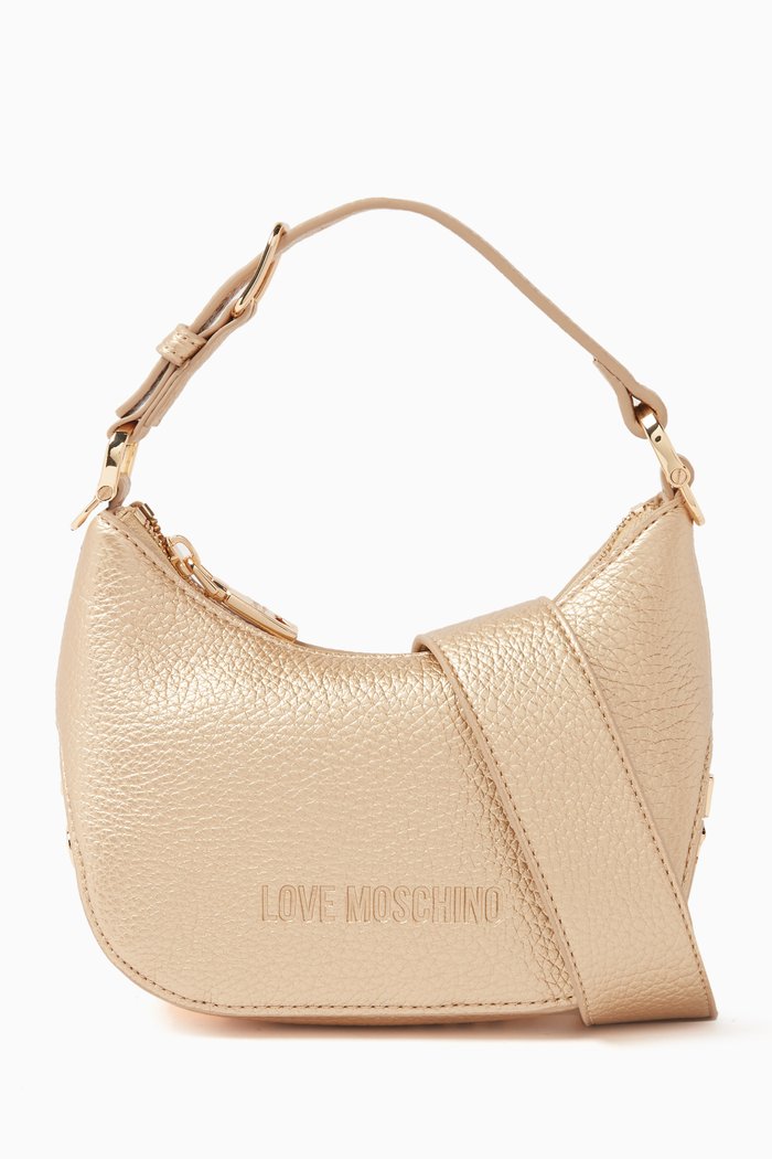 

Small Shoulder Bag in Grained Faux Leather, Gold
