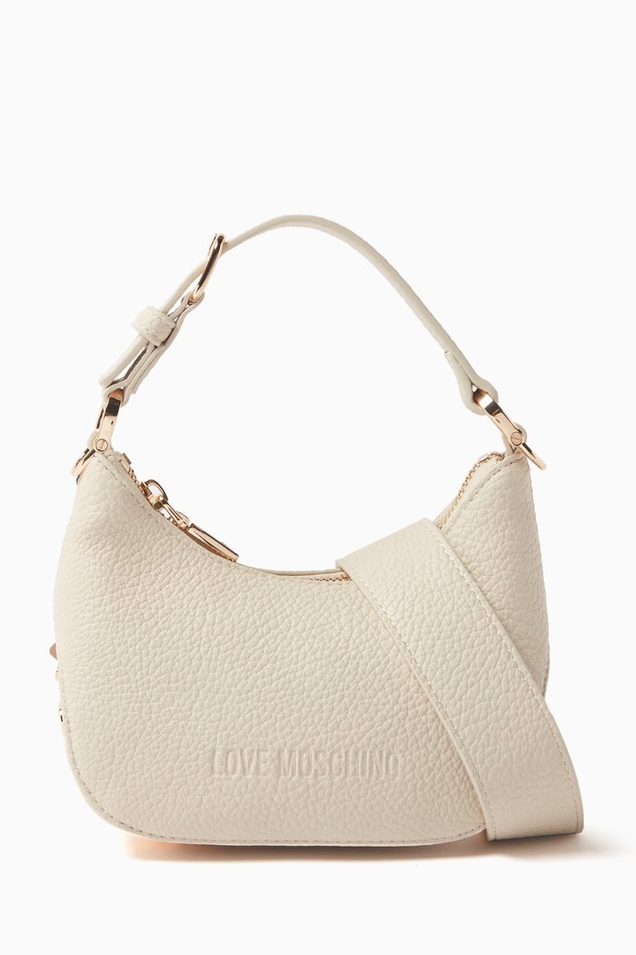 

Small Shoulder Bag in Grained Faux Leather, White