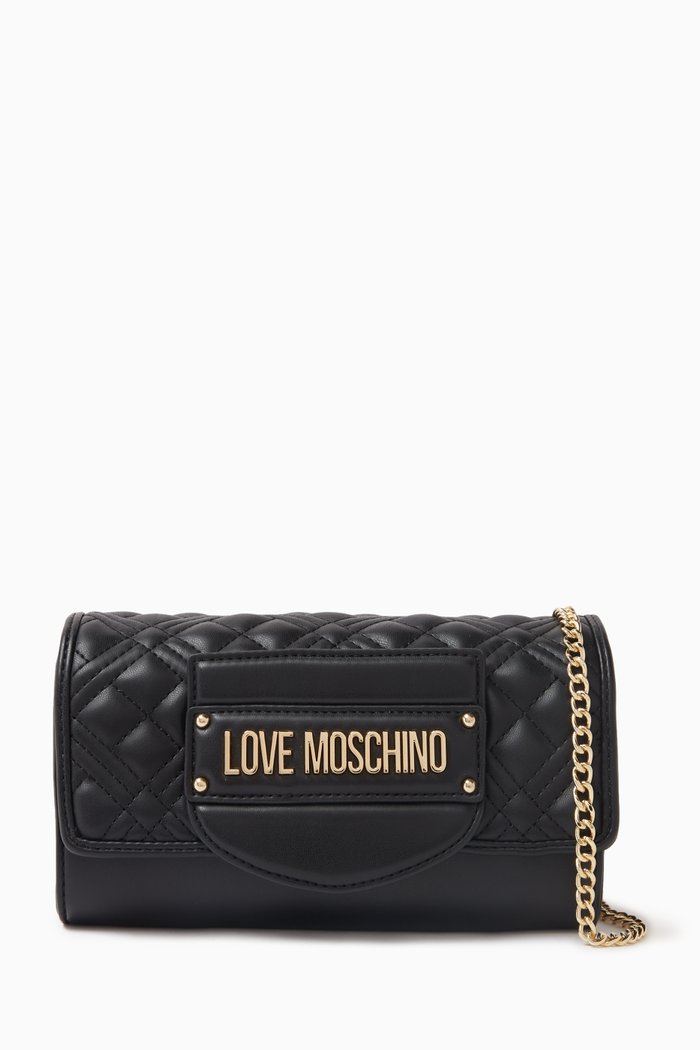 

Small Tab Shoulder Bag in Quilted Faux Leather, Black