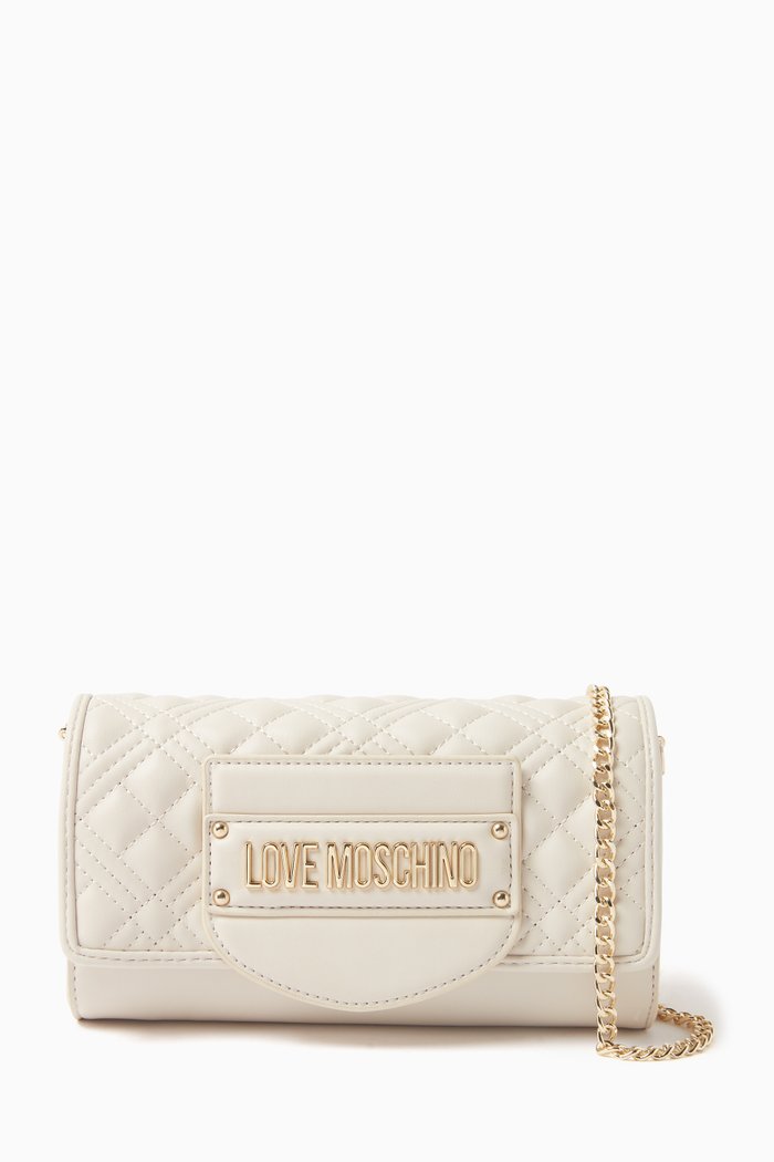 

Small Tab Shoulder Bag in Quilted Faux Leather, White