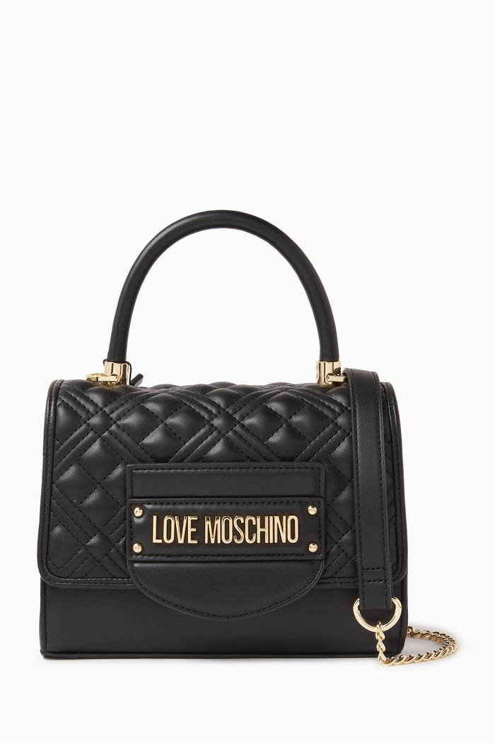 

Small Tab Shoulder Bag in Quilted Leather, Black
