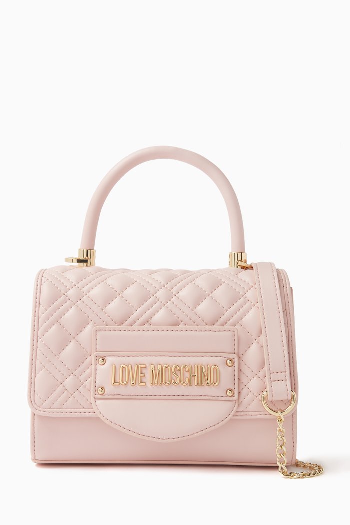 

Small Tab Shoulder Bag in Quilted Leather, Pink