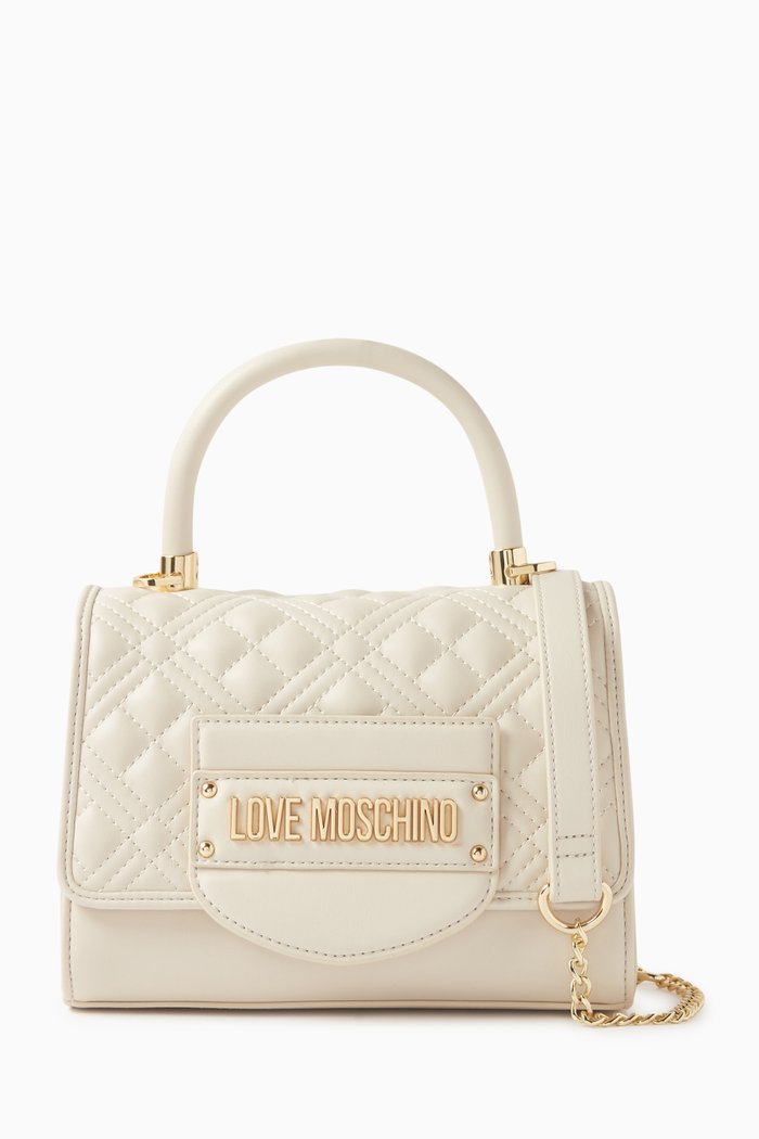 

Small Tab Shoulder Bag in Quilted Leather, White