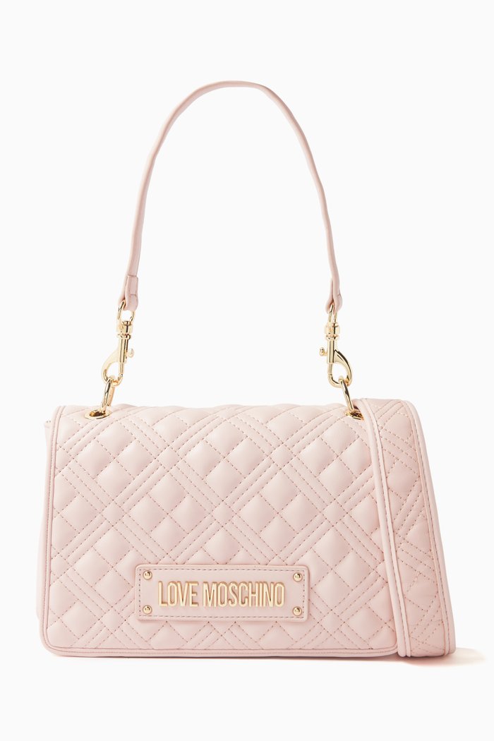 

Small Shoulder Bag in Quilted Faux Leather, Pink