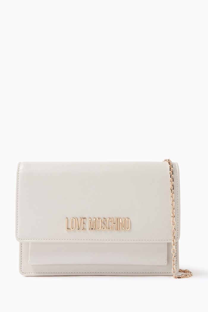 Small Smart Daily Crossbody Bag in Smooth Leather, White