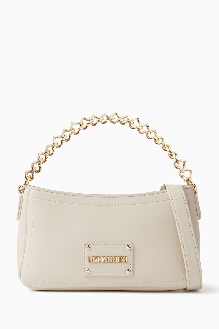 

Strass Chain Shoulder Bag in Faux Leather, White