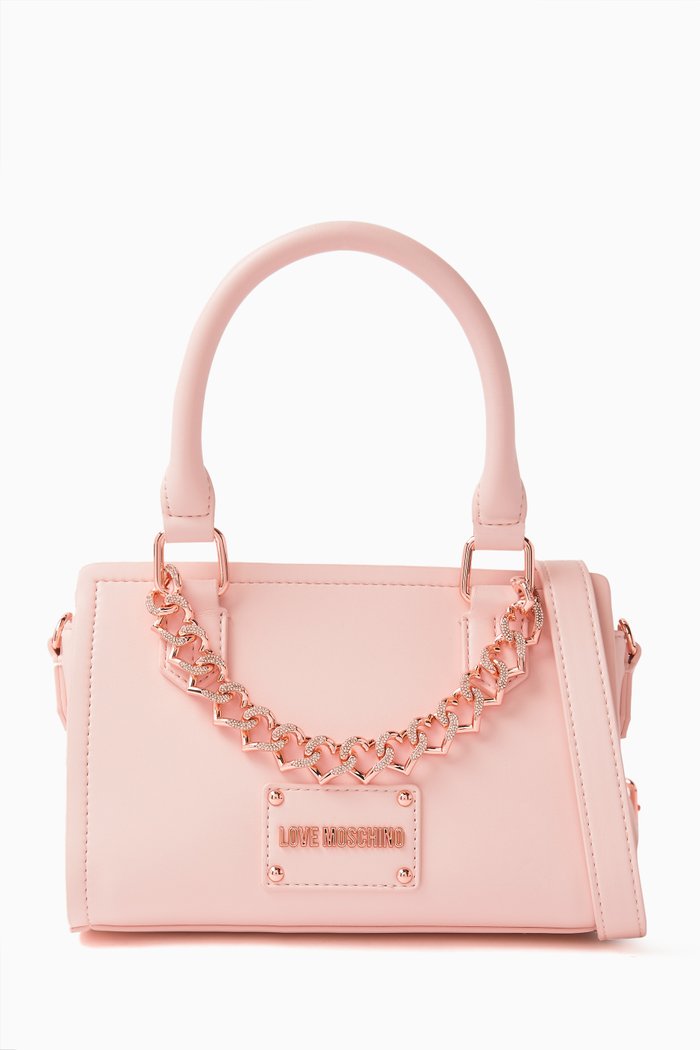 

Small Heart Chain Shoulder Bag in Leather, Pink