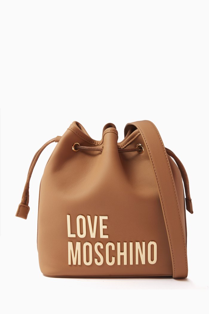 

Small Bold Love Bucket Bag in Faux Leather, Brown