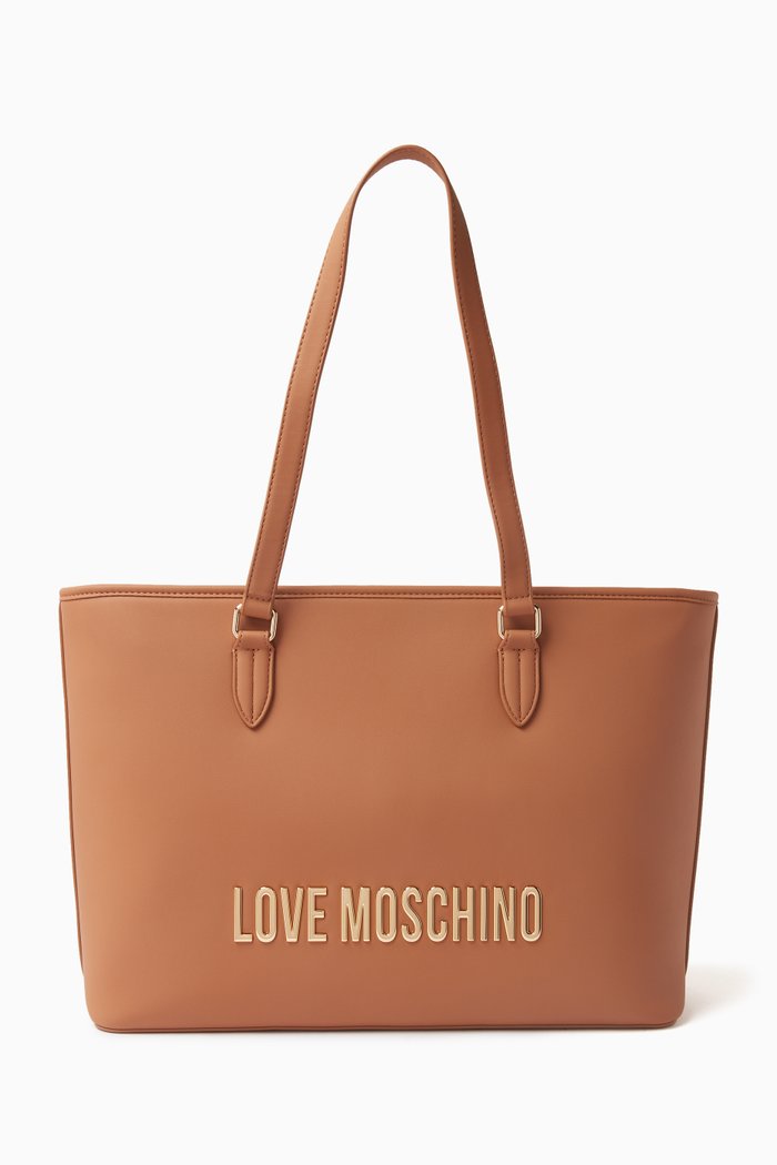 

Medium Bold Love Tote Bag in Faux Leather, Brown