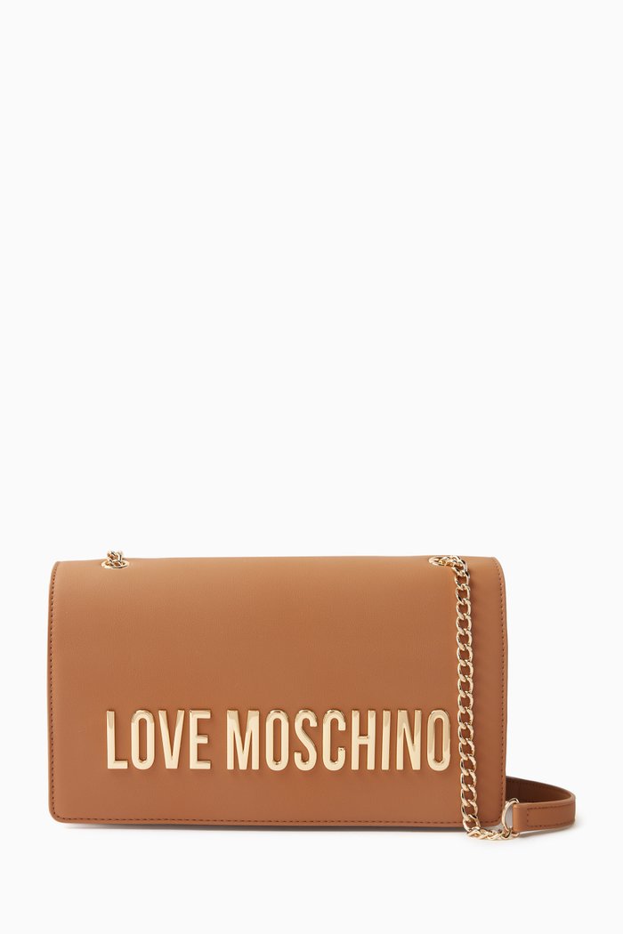 

Small Bold Love Shoulder Bag in Faux Leather, Brown