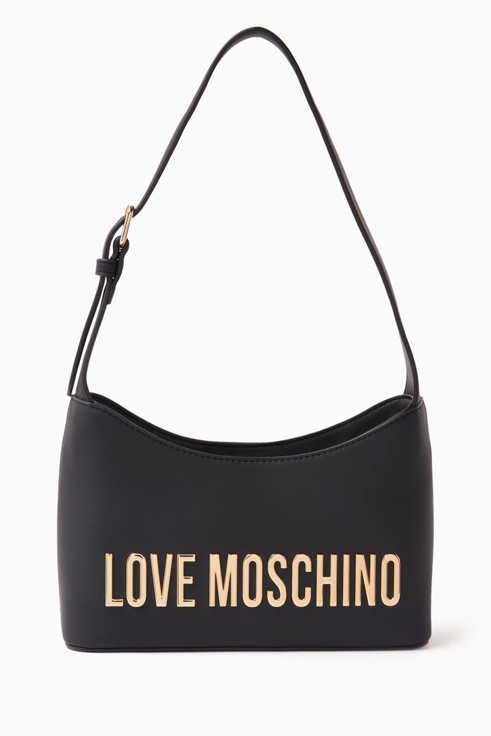 

Small Bold Love Shoulder Bag in Faux Leather, Black