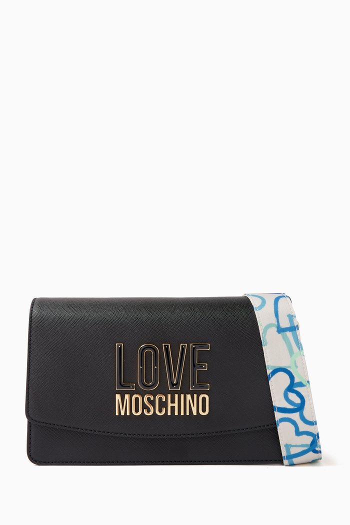 

Jelly Logo Crossbody Bag in Faux Leather, Black
