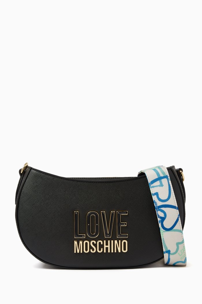 

Jelly Logo Shoulder Bag in Faux Leather, Black