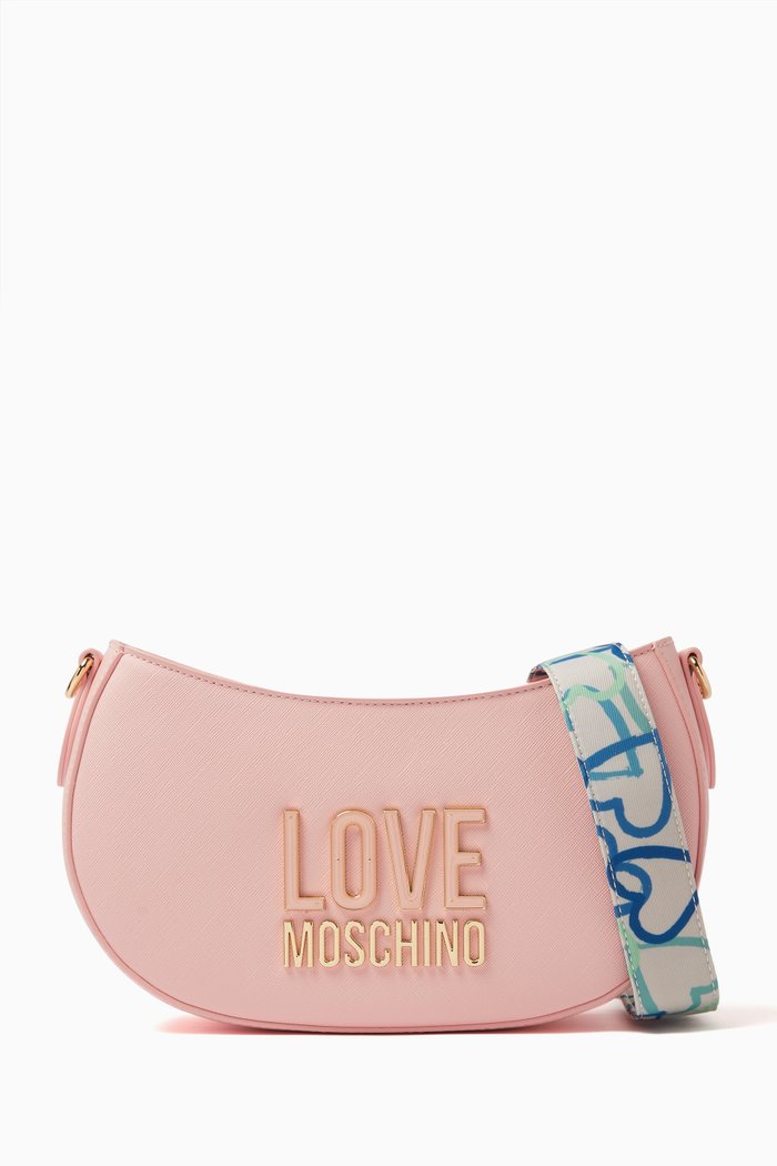 

Jelly Logo Shoulder Bag in Faux Leather, Pink