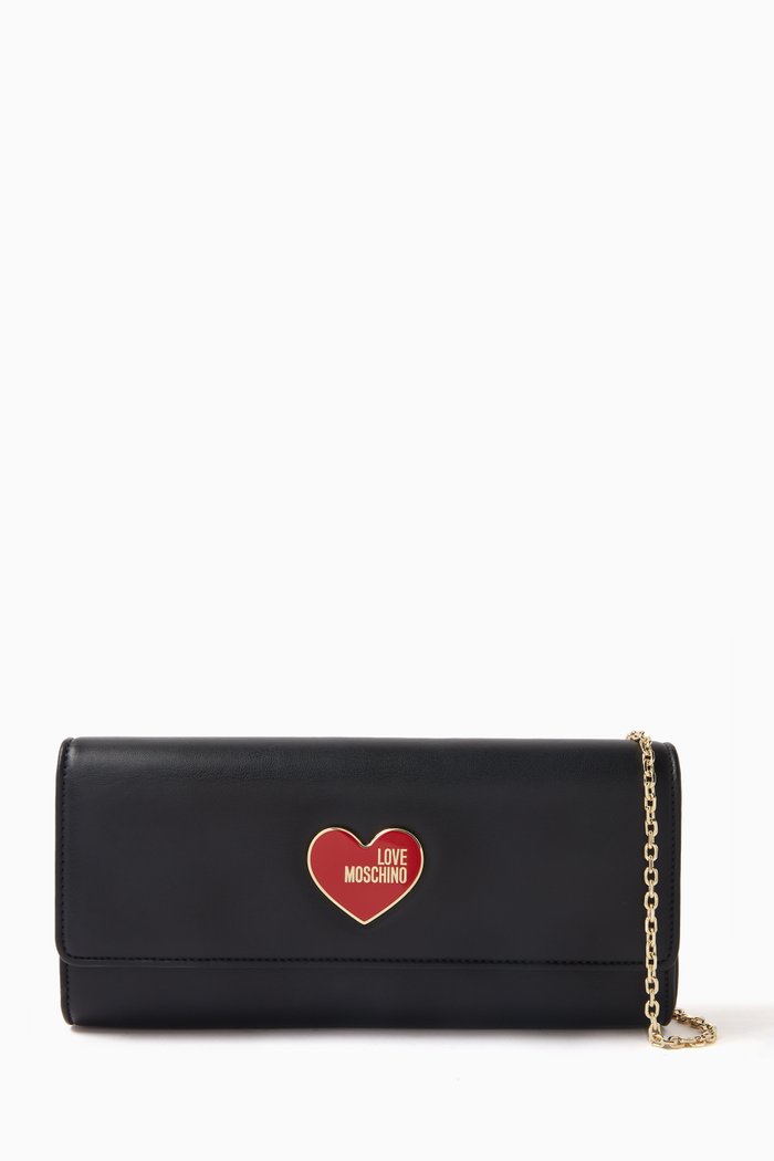 

Smart Daily Heart Logo Crossbody Bag in Faux Leather, Black