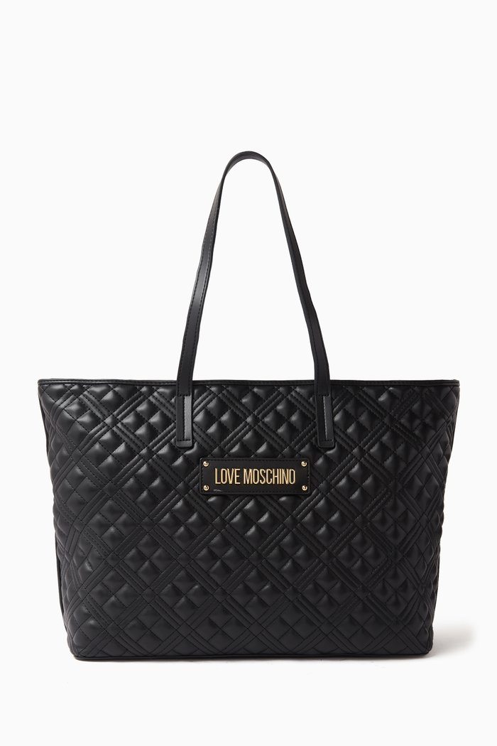 

Medium Tote Bag in Quilted Faux Leather, Black