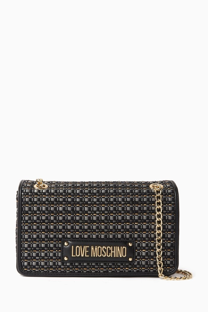 

Medium Mademoiselle Shoulder Bag in Lurex Raffia, Black