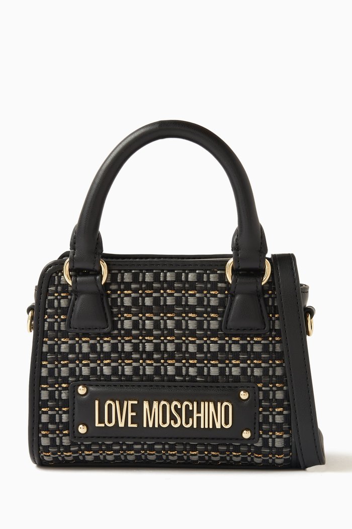 

Mini Mademoiselle Top-handle Bag in Lurex Raffia, Black