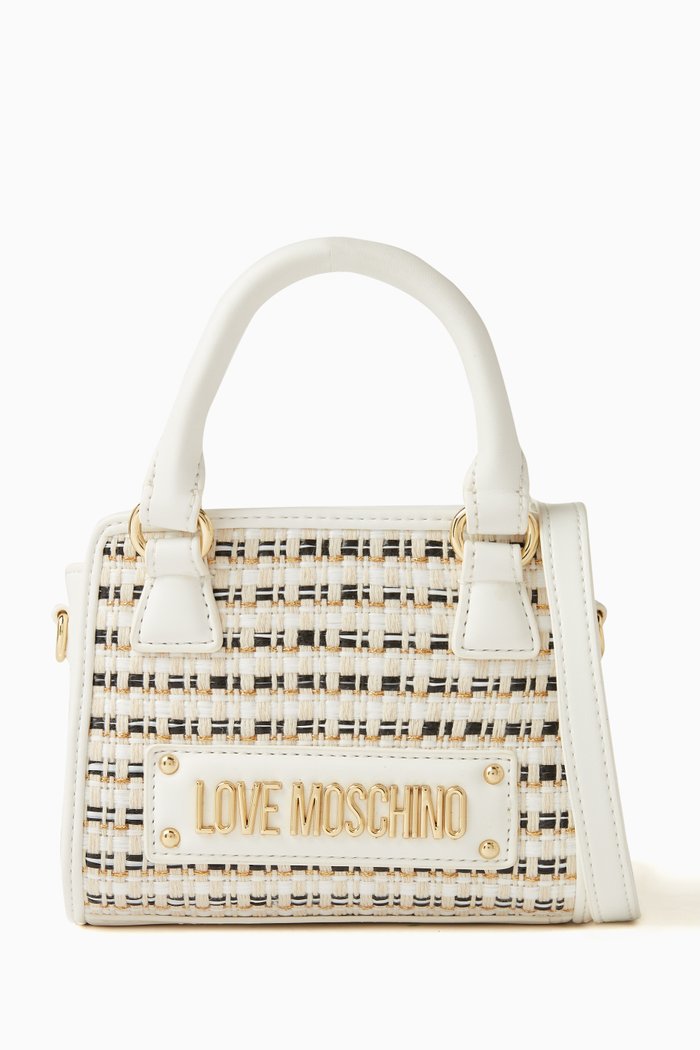 Mini Mademoiselle Top-handle Bag in Lurex Raffia, White