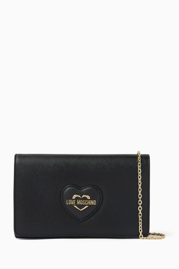 

Small Sweet Heart Crossbody Bag in Faux Leather, Black