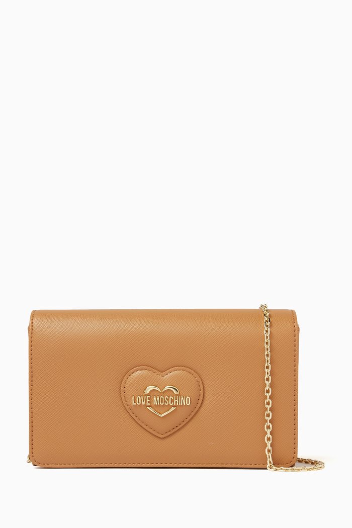 Small Sweet Heart Crossbody Bag in Faux Leather, Brown