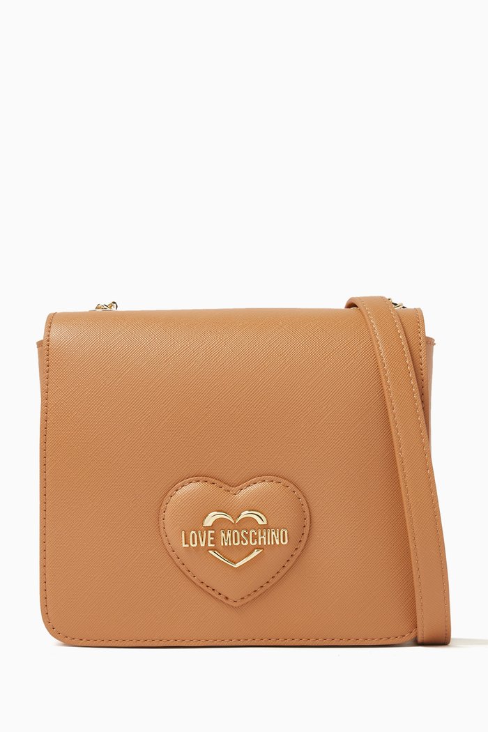 Mini Sweet Heart Crossbody Bag in Faux Leather, Brown